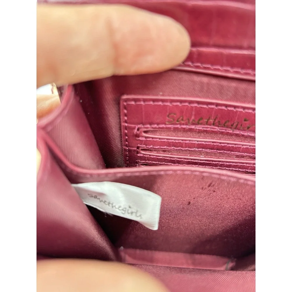 Save the Girls‎ Burgundy Croc Embossed Phone Crossbody Bag Chain Strap